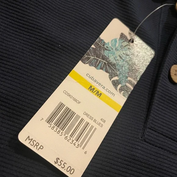 Cubavera Polo NWT Navy Blue Solid Textured Shirt Men's Size Medium - Picture 4 of 9